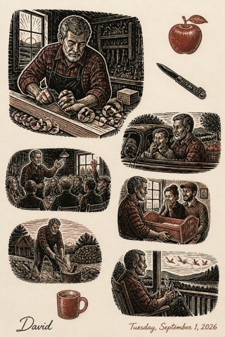 A diary page painted in Linocut print