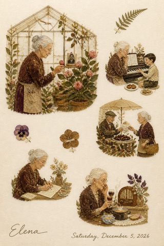 A diary page painted in Pressed flowers