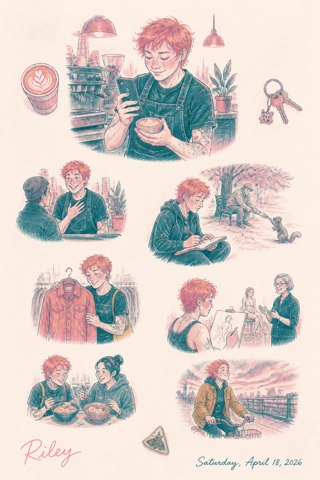 A diary page painted in Risograph print